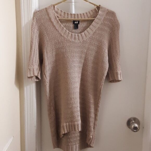 H&M Beige/tan  Shimmer Knit Short sleeve Sweater XS - Picture 1 of 4